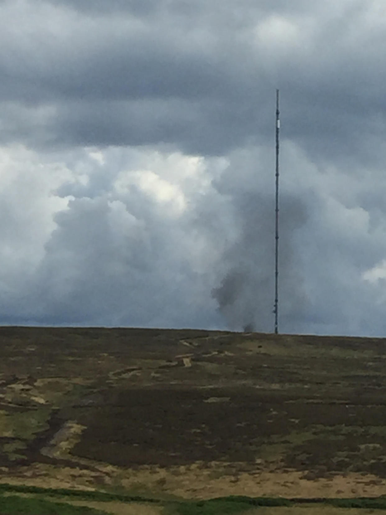 Smoke billowing from a fire at the Bilsdale transmitting centre in North Yorkshire. (PA)