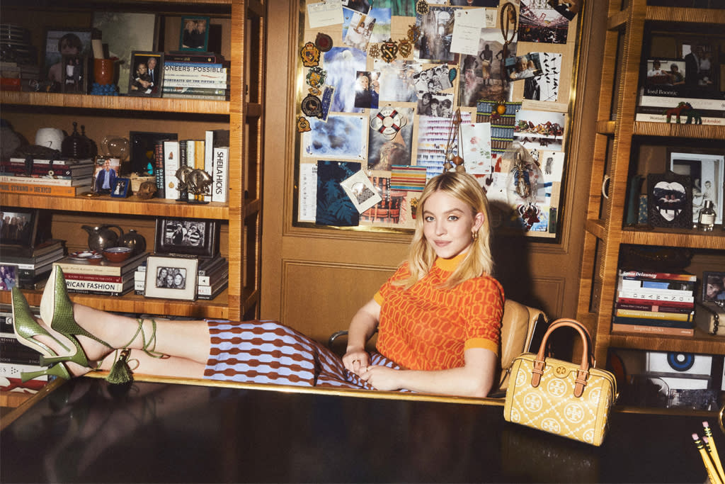 Sydney Sweeney wearing Tory Burch Pre-Fall 2022 - Credit: Noa Griffel for Tory Burch