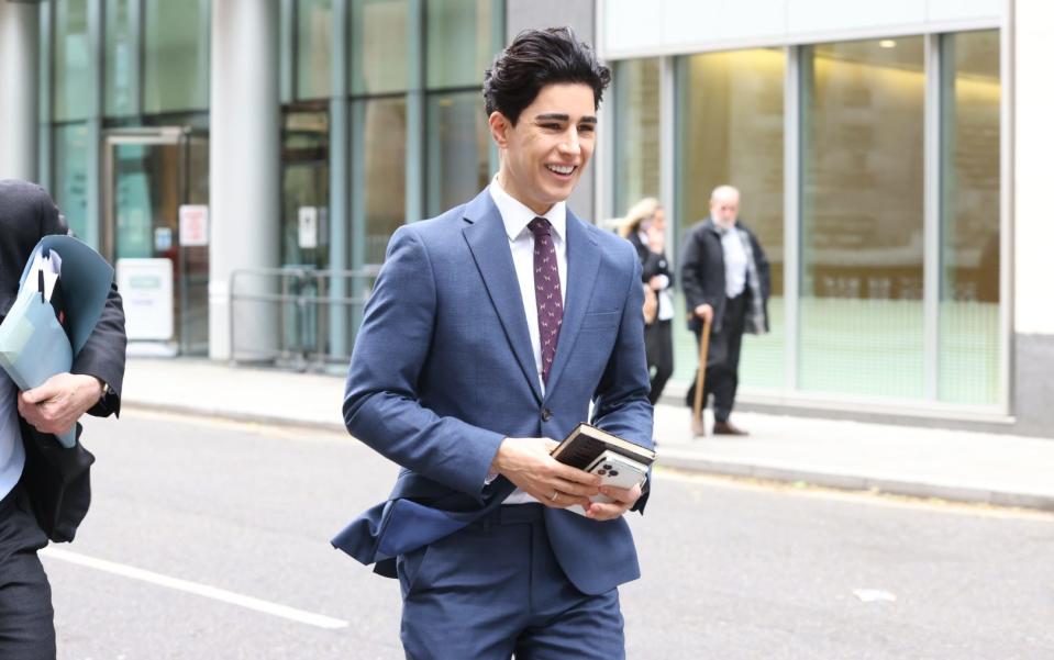 Omid Scobie outside the High Court for the Daily Mirror hacking case in May 2023