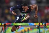 <p>Dimitri Bascou of France competes during the Men’s 110m Hurdles Round 1 – Heat 3 on Day 10 of the Rio 2016 Olympic Games at the Olympic Stadium on August 15, 2016 in Rio de Janeiro, Brazil. (Getty) </p>