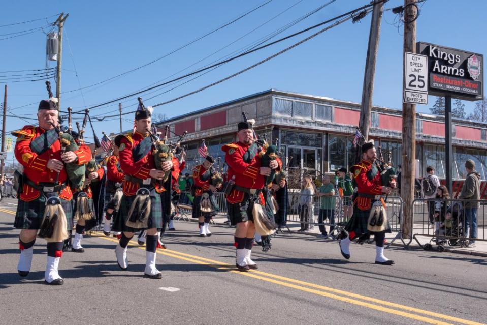 Bagpipers blared traditional Irish music while marching up Forest Avenue Sunday for Staten Island’s 60th annual St. Patrick’s Day parade. LP Media