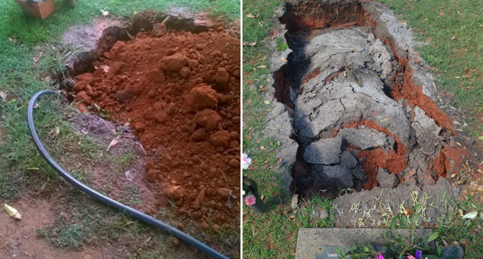 Doreen Awabdy said Brisbane City Council has been ‘flooding’ graves to bring the soil down – sometimes hours after burial at Mt Gravatt Cemetery. Source: Supplied/ Doreen Awabdy