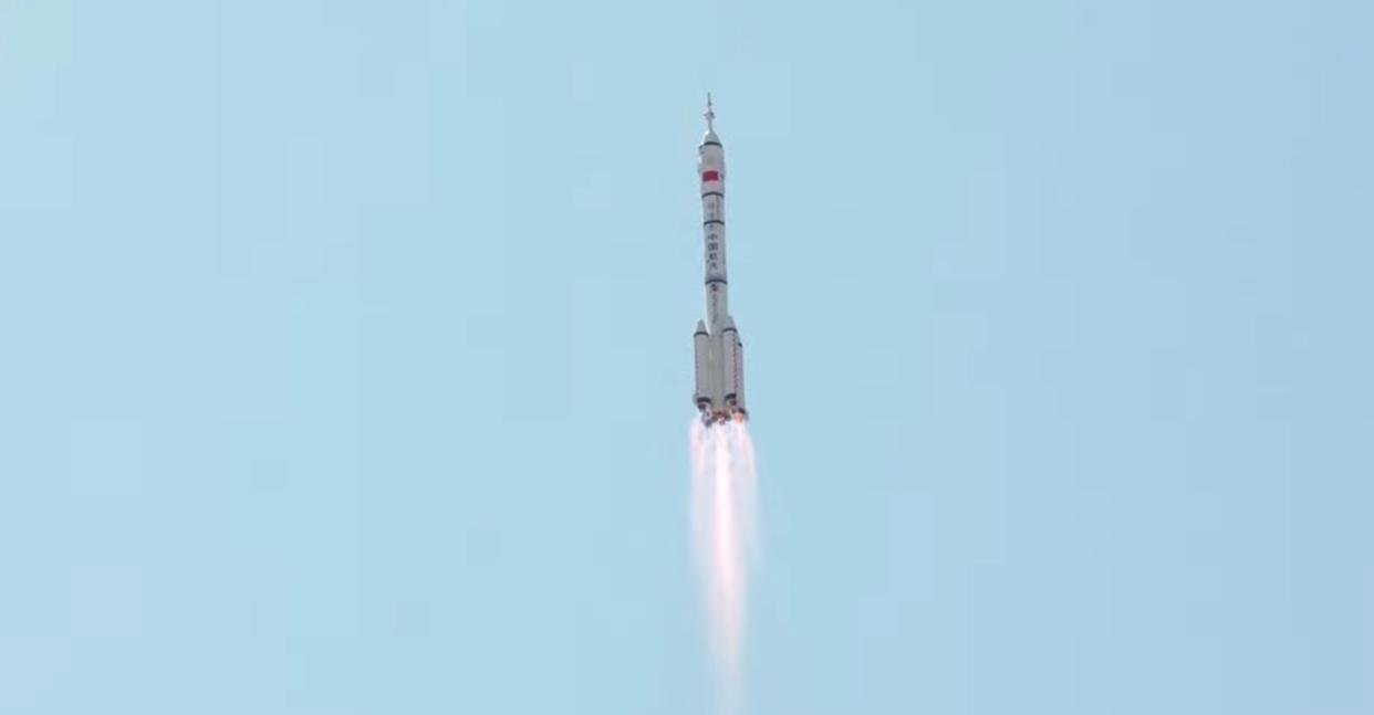  China's Shenzhou 14 crewed mission launches atop a Long March 2F rocket on June 4, 2022. 