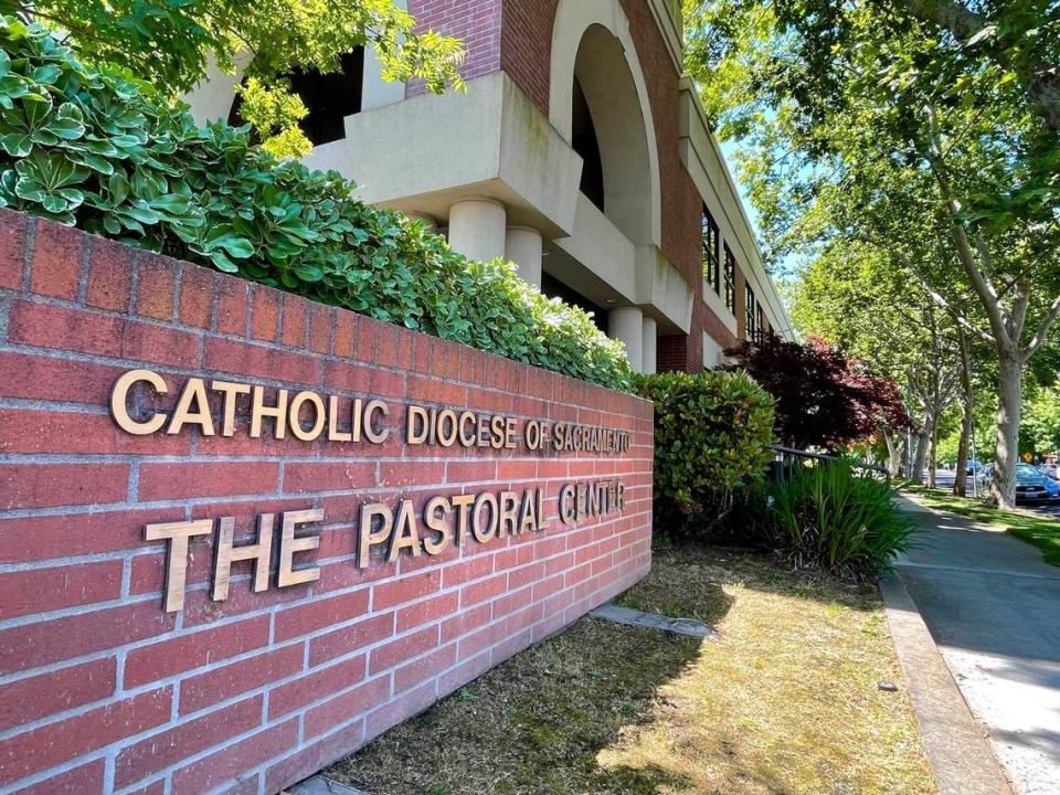 The offices of the Roman Catholic Diocese of Sacramento on 21st Street near Broadway in the Curtis Park district of Sacramento. On Friday, June 2, 2023, 16 migrants were brought to the diocese’s offices after being flown from Texas to Sacramento.