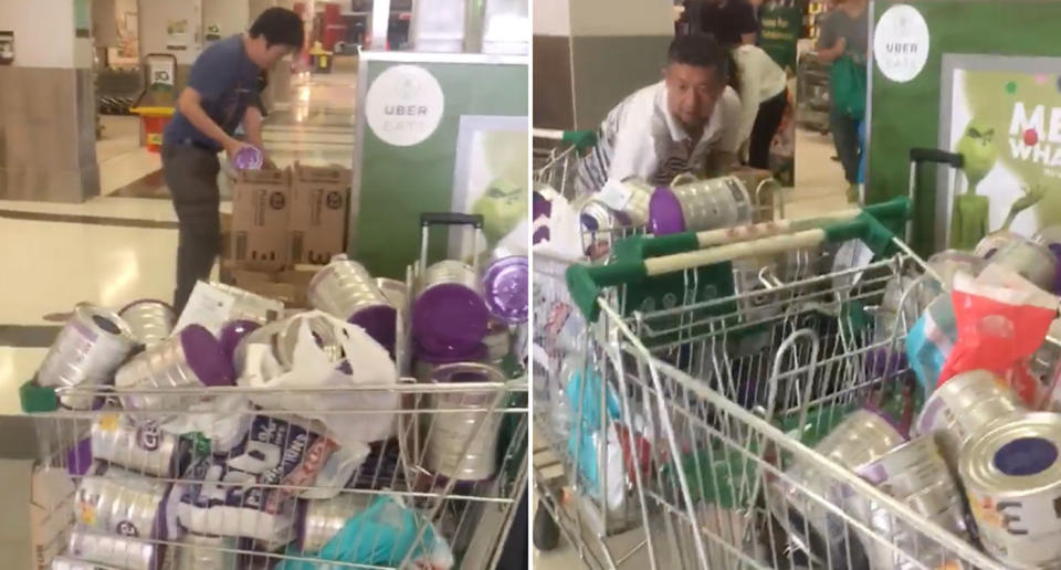 Filmed in the Adelaide suburb of Kilkenny, shoppers could be seen loading their trolleys to the top with baby formula. Source: <span>Facebook/Chantel Malthouse</span>