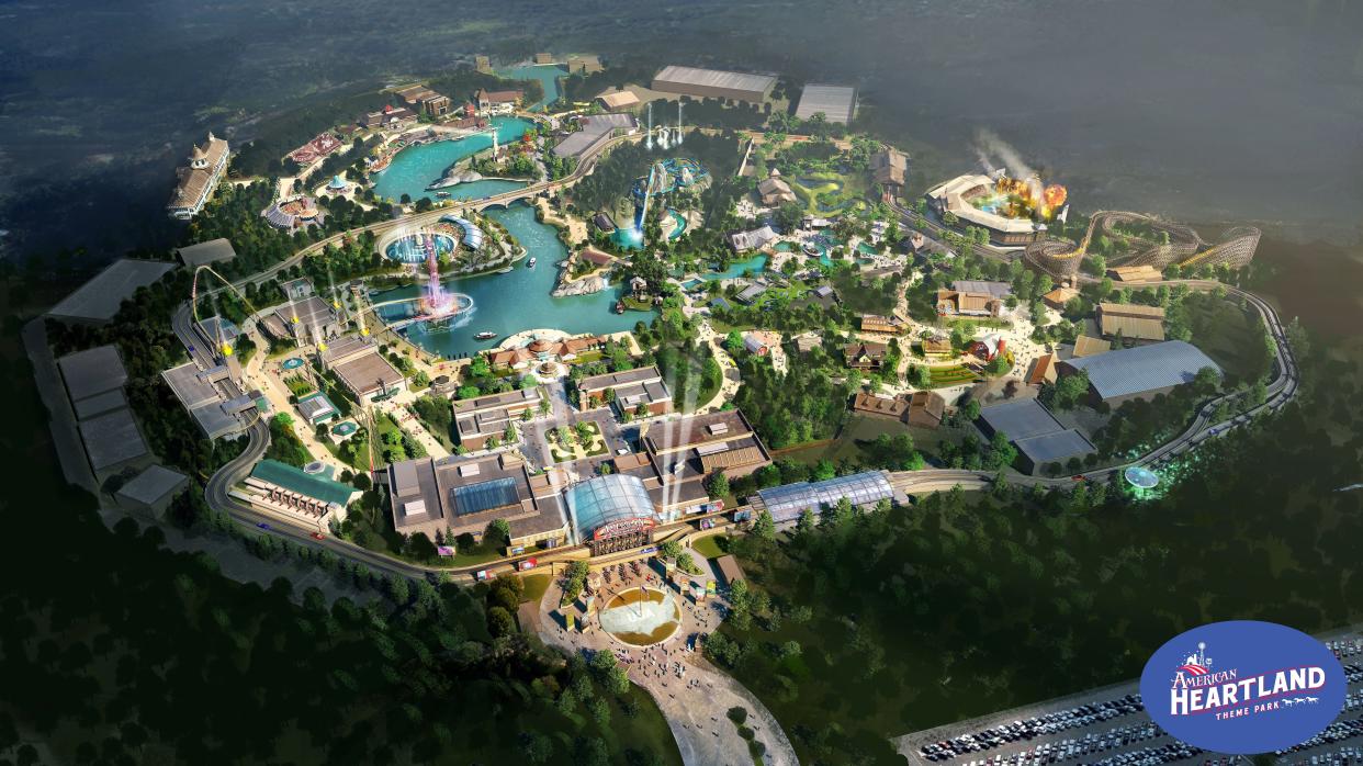 Drawing of aerial of American Heartland Theme Park and Resort planned for Vinita.