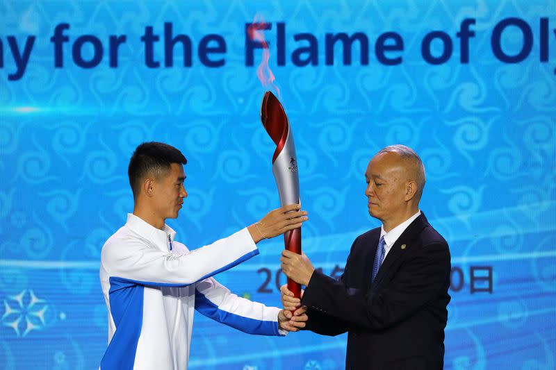 Ceremonia de recepción de la llama de los Juegos Olímpicos de Invierno Pekín 2022, en Pekín