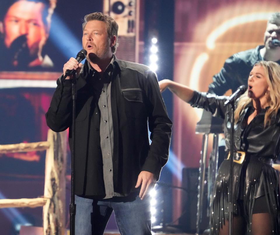 Blake Shelton performs at the CMT Music Awards at the Moody Center on Sunday April 2, 2023.