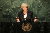 British Prime Minister Theresa May addresses the United Nations General Assembly in the Manhattan borough of New York, U.S. September 20, 2016. REUTERS/Eduardo Munoz