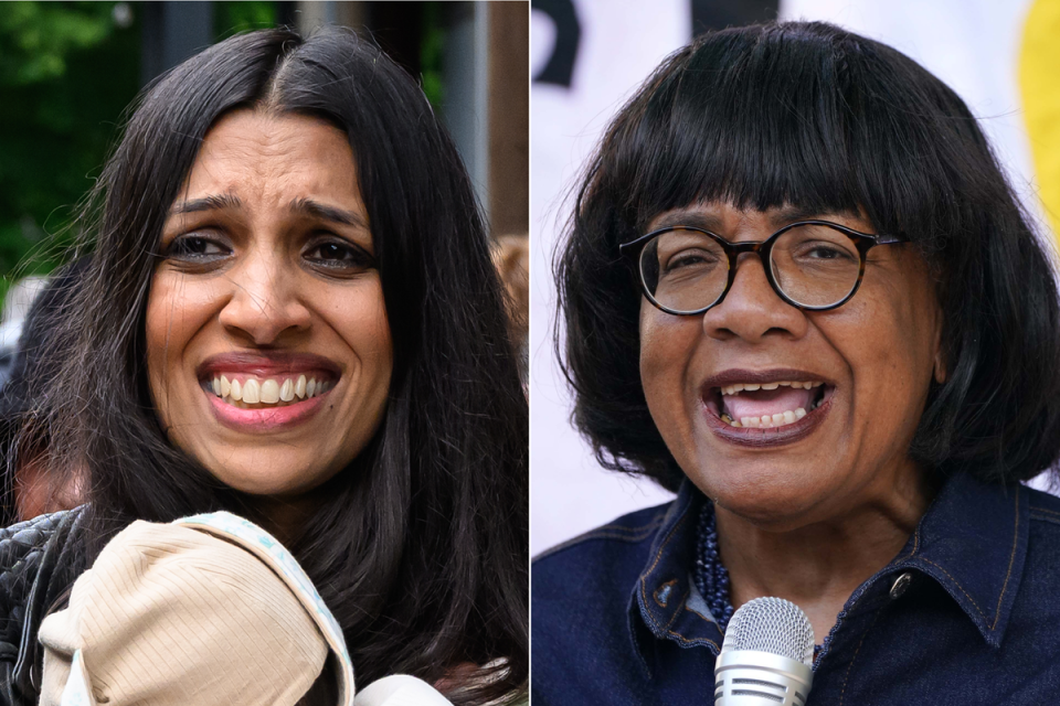 Labour has seen rows over the candidacies of Faiza Shaheen (left) and Diane Abbott during the election campaign (PA/Getty)