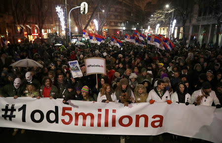 People attend an anti-government protest in Belgrade, Serbia, January 5, 2019. REUTERS/Marko Djurica