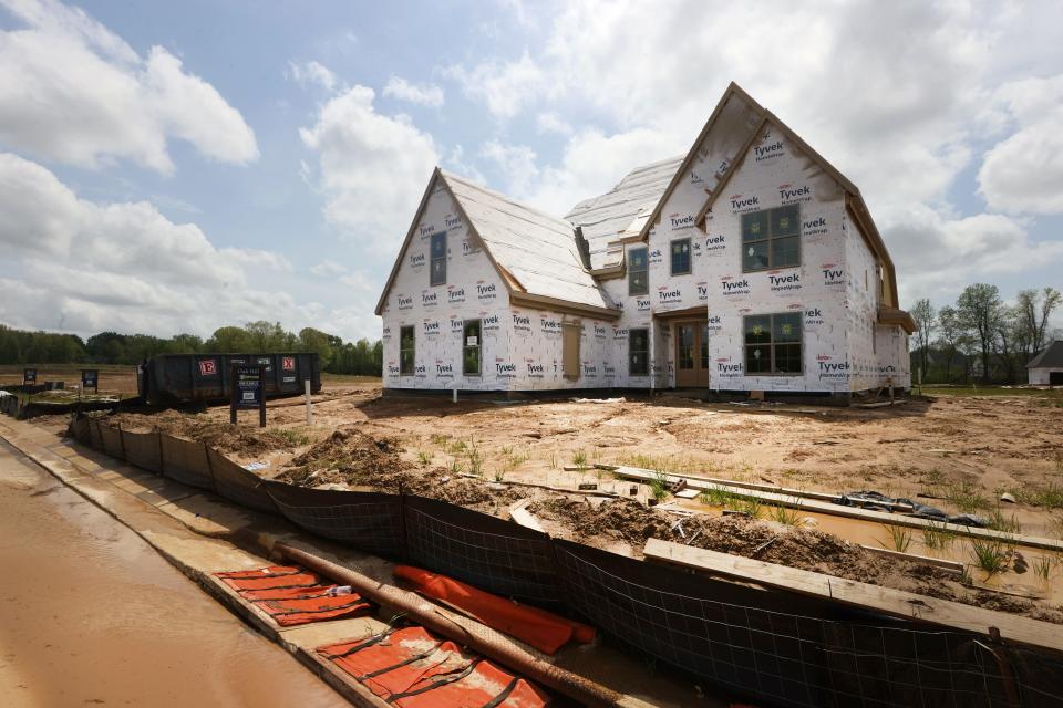A home is under construction in the Oak Hill subdivision in Collierville on April 21, 2022. Collierville saw 49 new homes sold in the first quarter of 2024, up 48.5% from 33 homes in the same period last year.