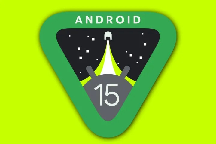 The Android 15 logo on a yellow background.