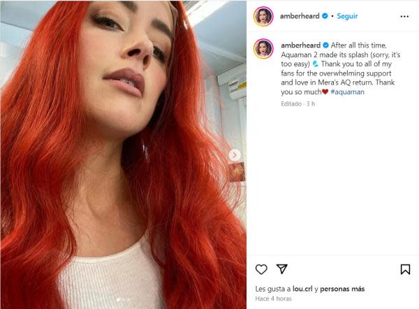 Publicación de Amber Heard en Instagram