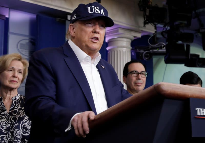 President Donald Trump with the Coronavirus Task Force hold a press briefing in Washington