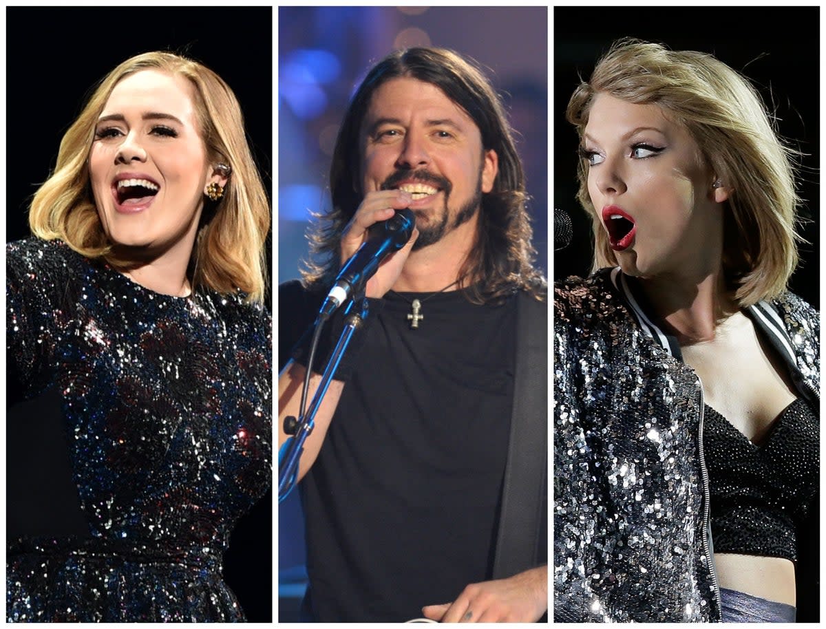 L-R: Adele, Dave Grohl and Taylor Swift have all confused fans with some of their lyrics (Getty)