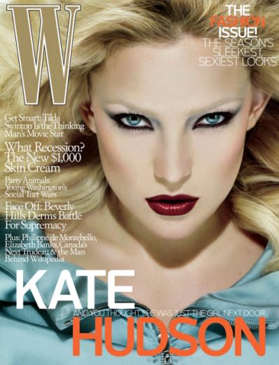 <div class="caption-credit"> Photo by: W</div>Natural beauty Kate Hudson was given a shockingly Plasticine makeover on the September 2008 cover of W.