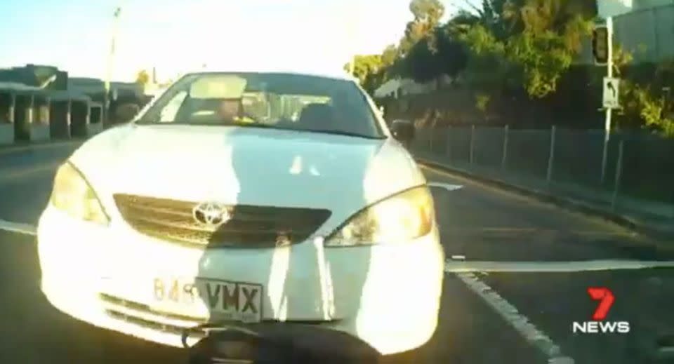 A camera on the back of Geoffrey James' bike captures the moment of impact. Source: 7 News