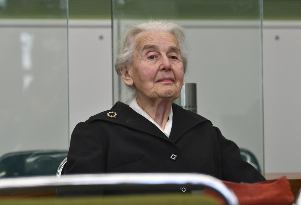 In this Oct. 16, 2017 photo Ursula Haverbeck arrives at the Tiergarten District Court in Berlin, Germany. Germany’s highest court has thrown out a notorious elderly neo-Nazi’s case against her conviction for Holocaust denial, ruling that her activities are not covered by a constitutional guarantee of freedom of expression. (Paul Zinken/dpa via AP, file)