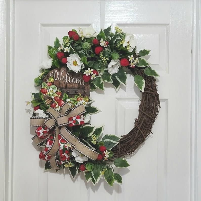 Strawberry and White Poppy Wreath