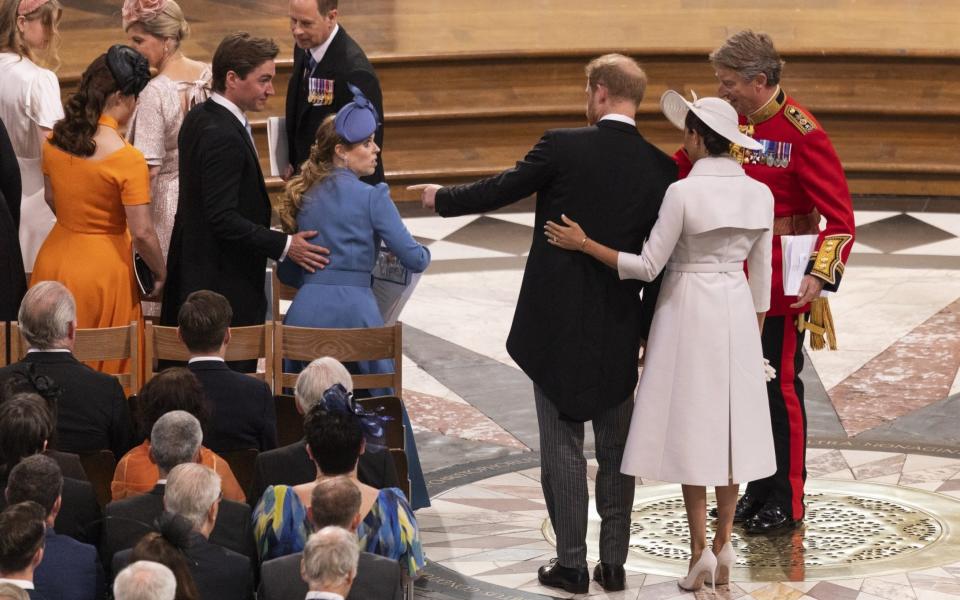 The Duke and Duchess of Sussex sat away from other more senior royals when they attended the Platinum Jubilee thanksgiving service - Dan Kitwood/Getty Images