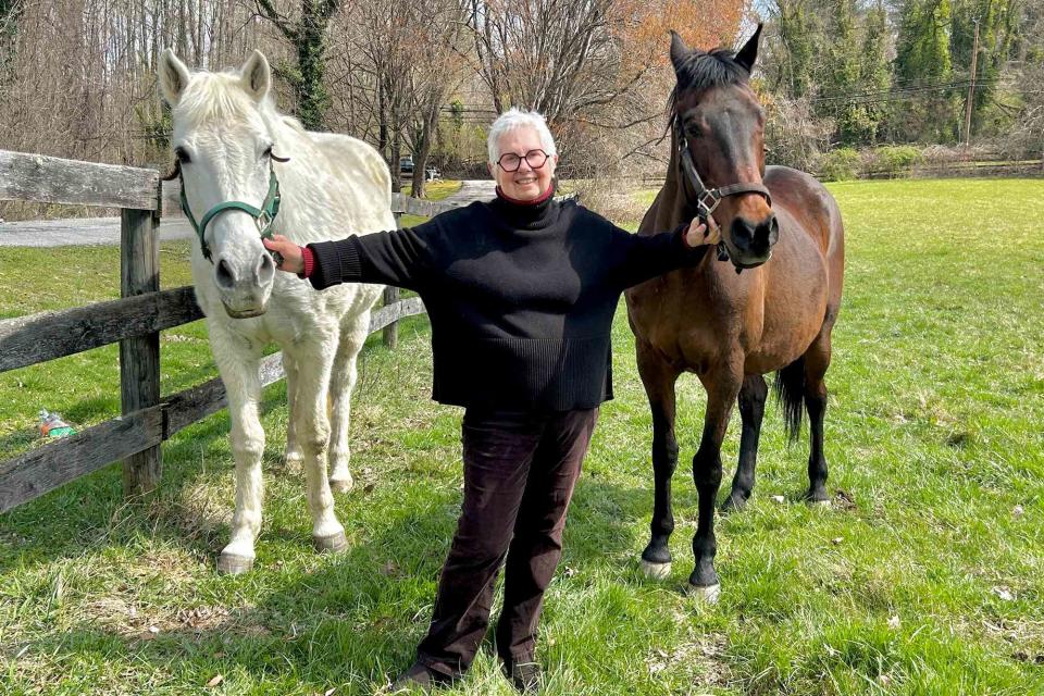 <p>Kim Williams</p> Horses Beja (left) and Macchiato (right) with their caretaker Diane Wood