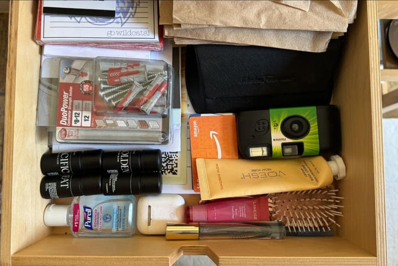 Organized drawer using purse method.
