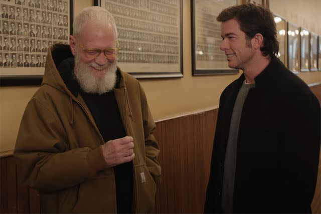 <p>Netflix/YouTube</p> David Letterman (left) and John Mulaney on 'My Next Guest'