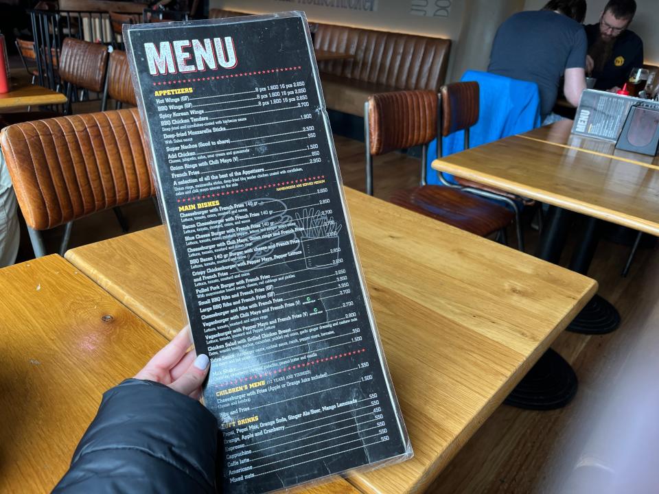 The menu at American Bar in Iceland.