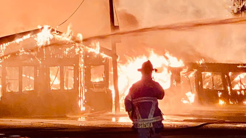 A two-alarm fire at a building supply store called Hood River firefighters into action early on Dec. 22 (Tobi Rose Photography)