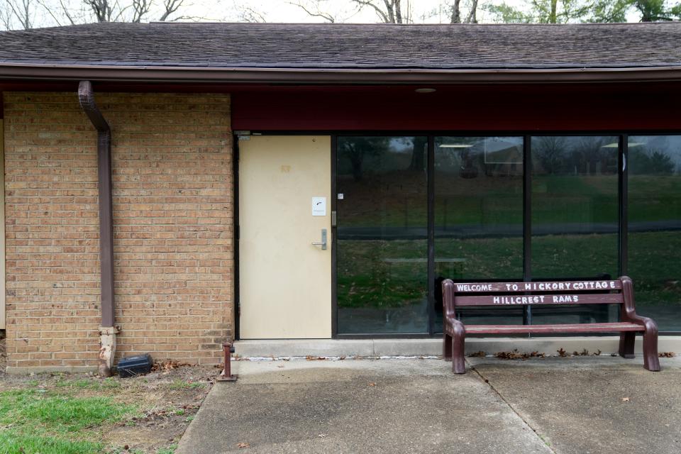 The entrance to one of the residential cottages at-risk youth stayed in during their time at Hillcrest School, Tuesday, March 5, 2024, in Springfield Township. The onetime residential program for at-risk youth was closed last year. Hamilton County Juvenile Court wants to re-open the facility, which had been run by a nonprofit and fallen into disrepair.