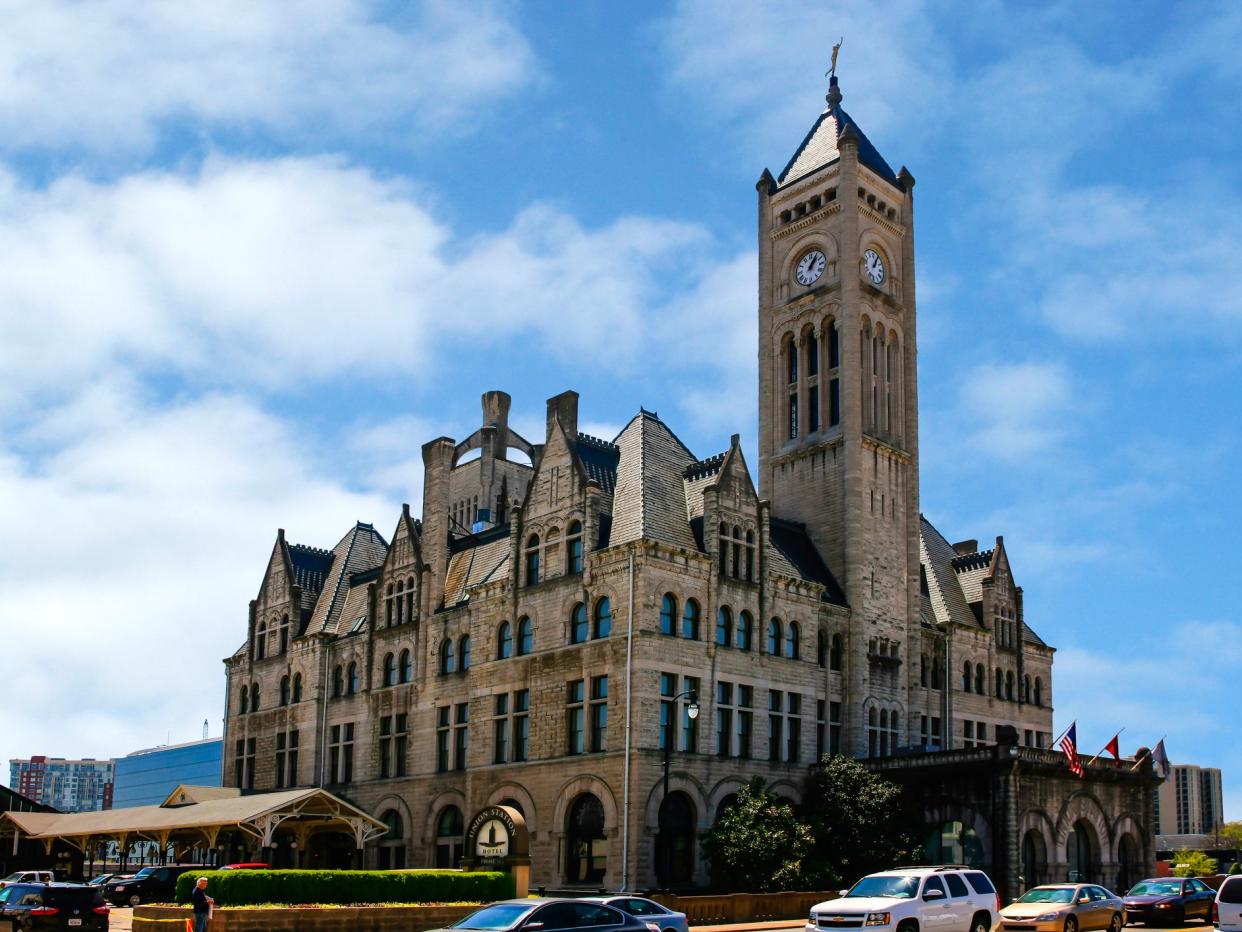 Nashville, TN, USA-April 5, 2016: The Union Station Hotel on Broadway in Nashville, Tennessee