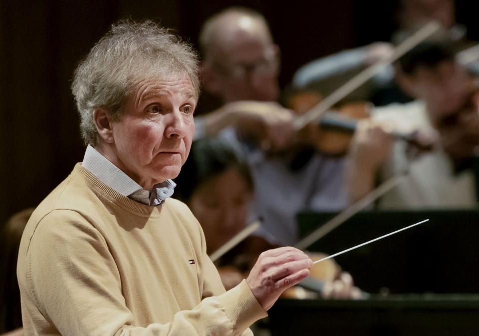 Thierry Fischer, the music director of the Utah Symphony, conducts during rehearsal at Abravanel Hall in Salt Lake City on Thursday, May 25, 2023. Fischer concludes his 14 years with the symphony this weekend. | Laura Seitz, Deseret News