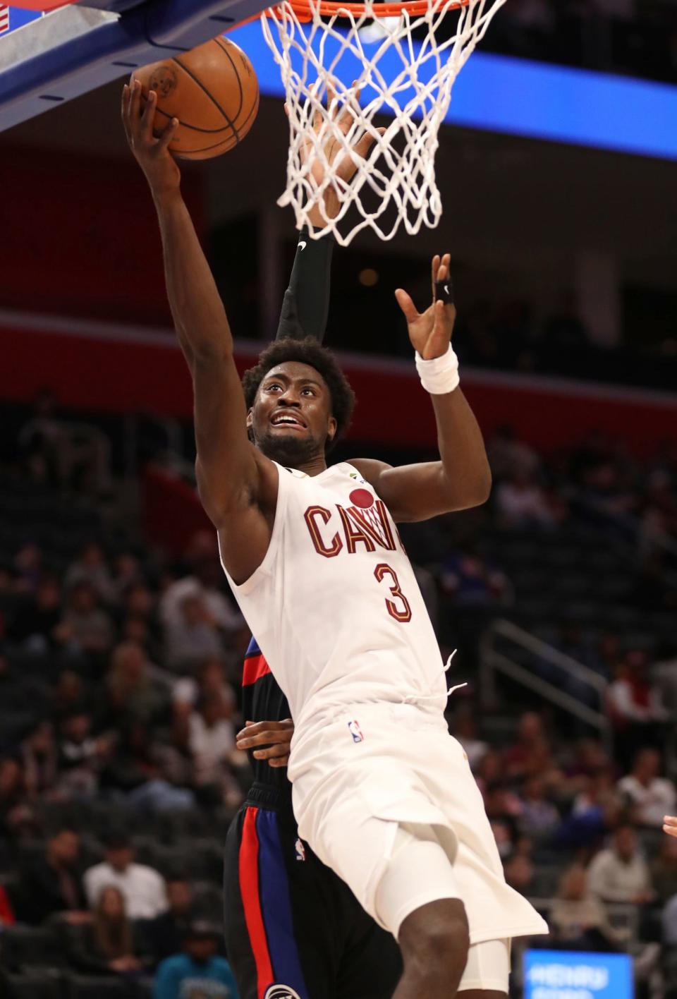 Cavs' Caris LeVert scores against the Pistons, Nov. 4, 2022, at Little Caesars Arena.