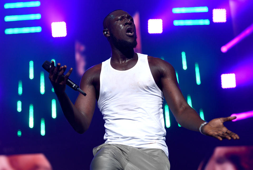 Stormzy performing on stage during day one of Capital's Jingle Bell Ball 2019 with Seat at the O2 Arena, London. Picture credit should read: Scott Garfitt/EMPICS Entertainment