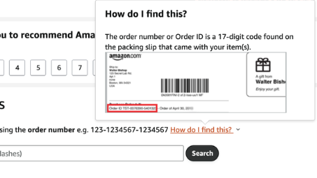 17 digit order number for the returned item explainer