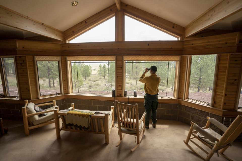 Pete Caligiuri, Oregon Forest Program Director for The Nature Conservancy, takes in the view from the Jim Castles Applied Research Station on the Sycan Marsh Preserve on July 30, 2021. (Jim Seida / NBC News)