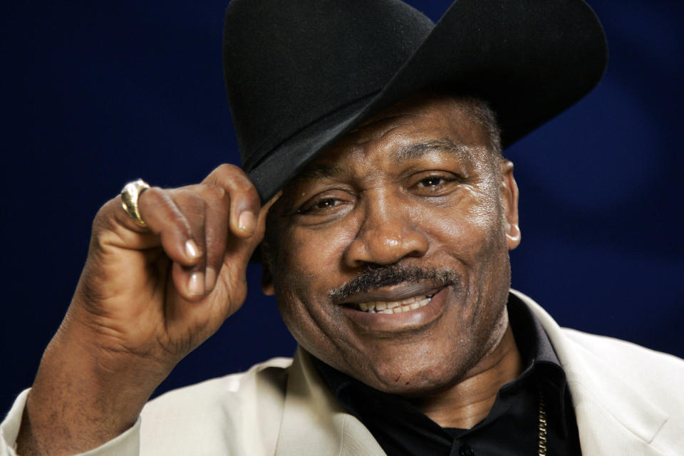 FILE - In this April 2, 2009, file photo, Joe Frazier poses for a portrait in New York. The former heavyweight champion has died after a brief final fight with liver cancer. He was 67. The family issued a release confirming the boxer's death on Monday, Nov. 7, 2011. (AP Photo/Jeff Christensen, File)