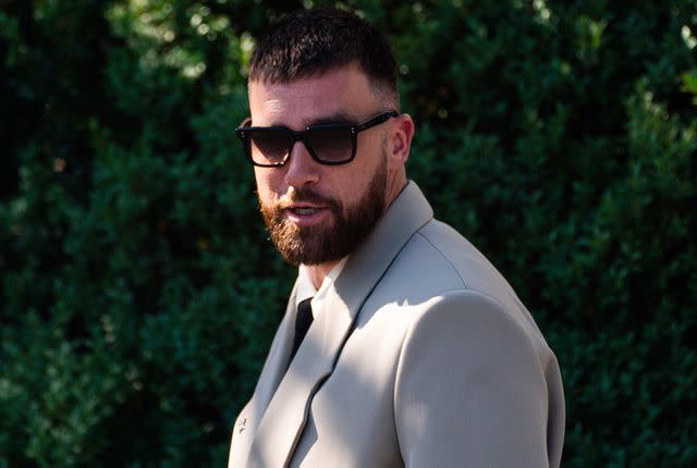 <p>Demetrius Freeman/The Washington Post via Getty</p> Travis Kelce during the Kansas City Chiefs celebration White House visit on the South Lawn of the White House on Friday, May 31, 2024