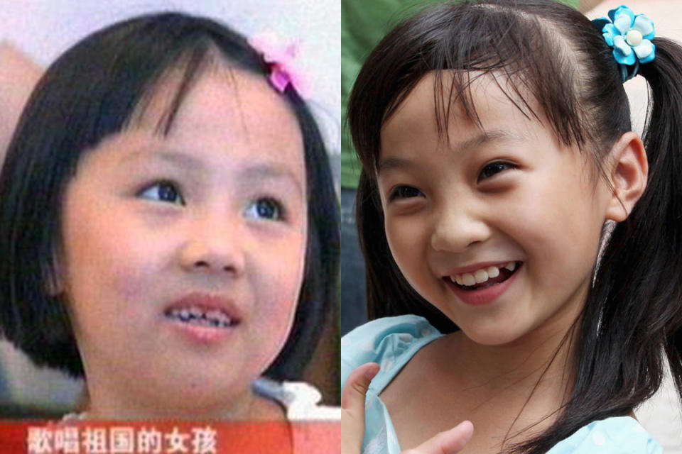 <p>Nine-year-old Lin Miaoke (right) garnered world attention for singing ‘Ode to the Motherland’ at the Beijing Olympics Opening Ceremony. She got more attention when it was discovered she lip-synched the song. 7-year-old Yang Peiyi (left) who was the true chanteuse was deemed ‘not suitable’ because of her looks. (AP Photo/Zhou Liang) </p>