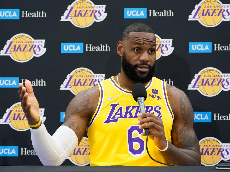 LeBron James fields questions at Lakers media day.