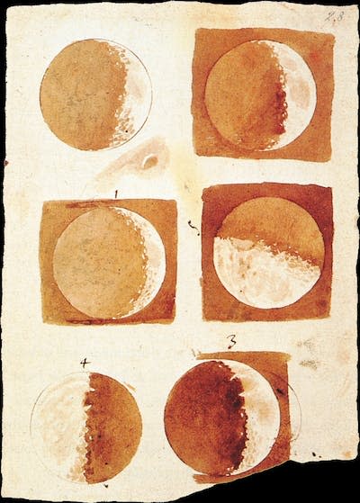 Las fases lunares dibujadas por Galileo Galilei.