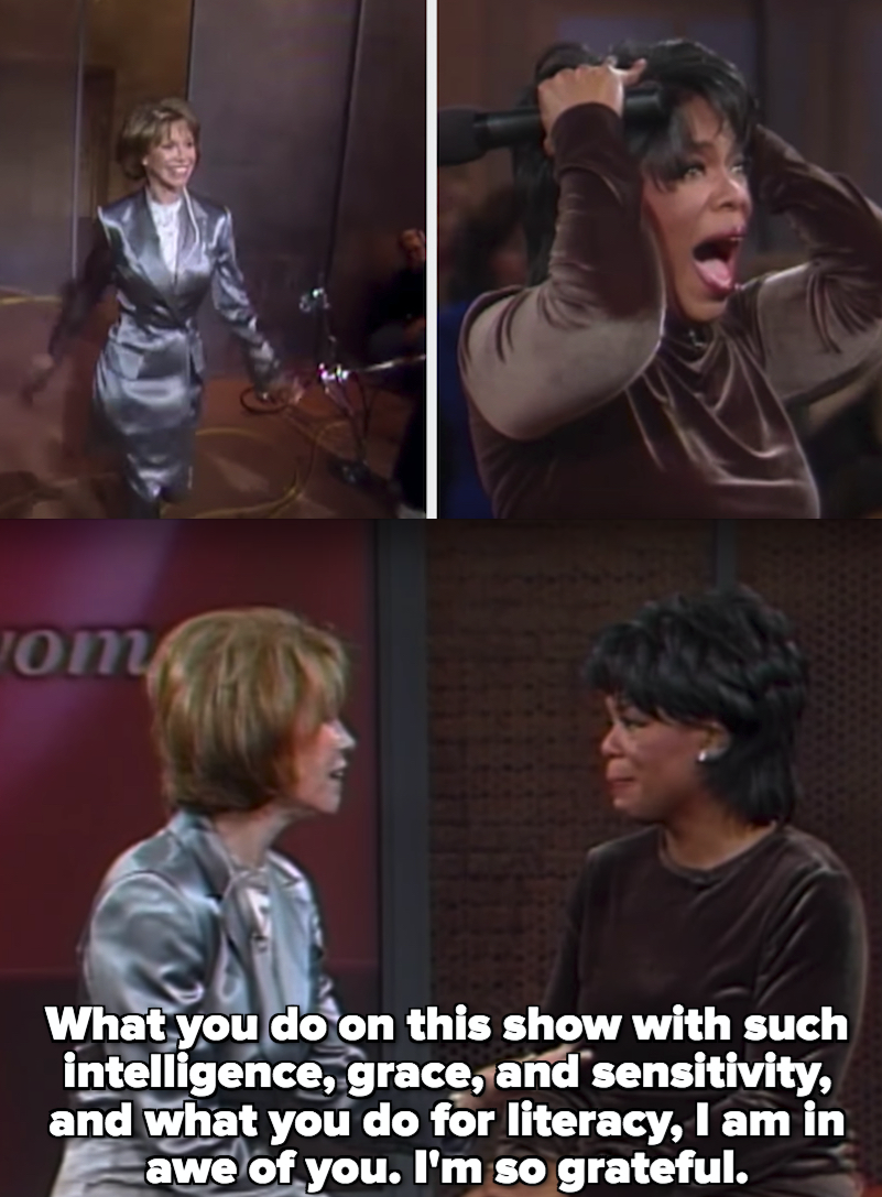 Mary Tyler Moore telling Oprah: "What you do on this show with such intelligence, grace, and sensitivity, and what you do for literacy, I am in awe of you"