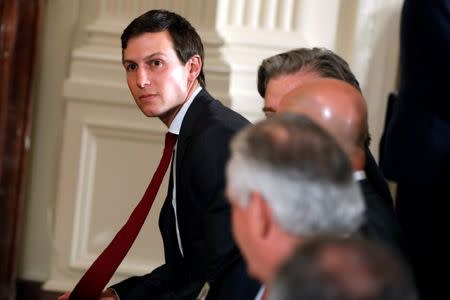 Jared Kushner, Senior Advisor to the President, arrives prior to U.S. President Donald Trump holding a joint news conference with Italian Prime Minister Paolo Gentiloni at the White House in Washington, U.S., April 20, 2017. REUTERS/Aaron P. Bernstein