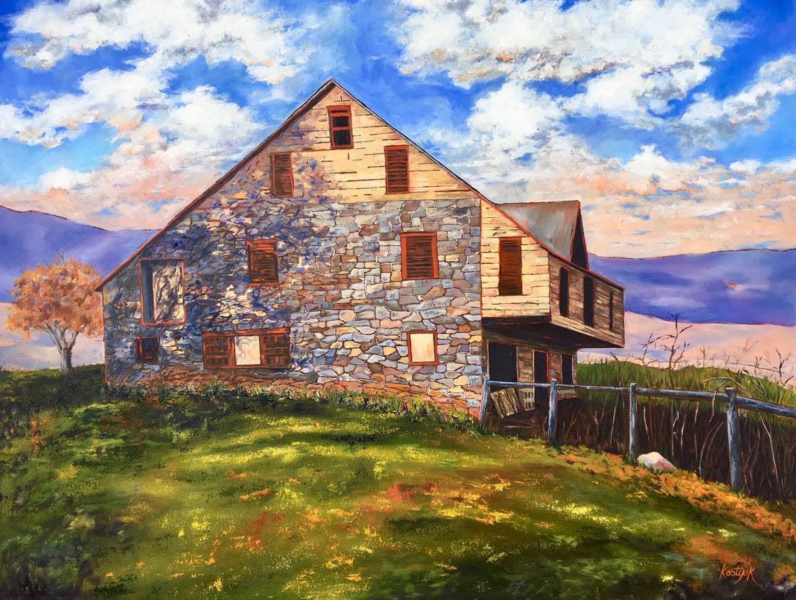 Cinda Kostyak’s “The Mustard Barn” is on display in the East Rotunda of the State Capitol in Harrisburg as part of a show from the Farmland Preservation Artists of Central Pennsylvania.