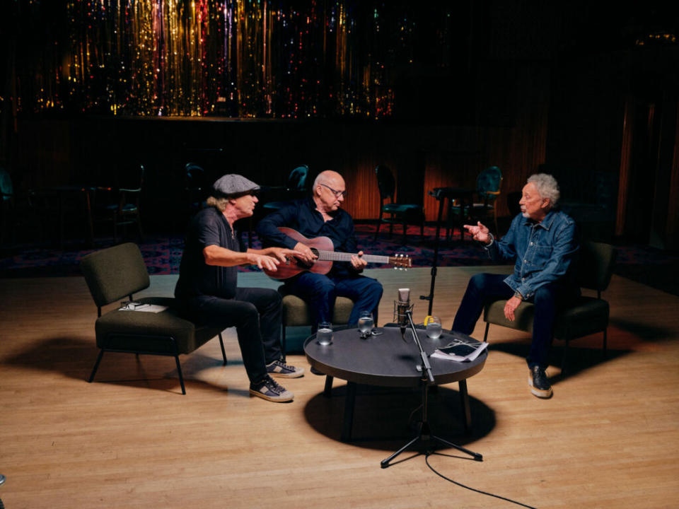 Brian Johnson, Mark Knopfler and Tom Jones (Picture: Press)