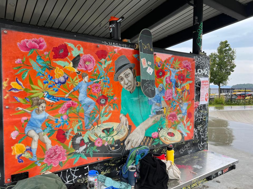 The Andy A_Dog Williams Skatepark features a mural of its namesake, who was a prolific music DJ and skateboard enthusiast, along the Island Line Trail at Lake St. in Burlington as seen on Aug. 3, 2023.