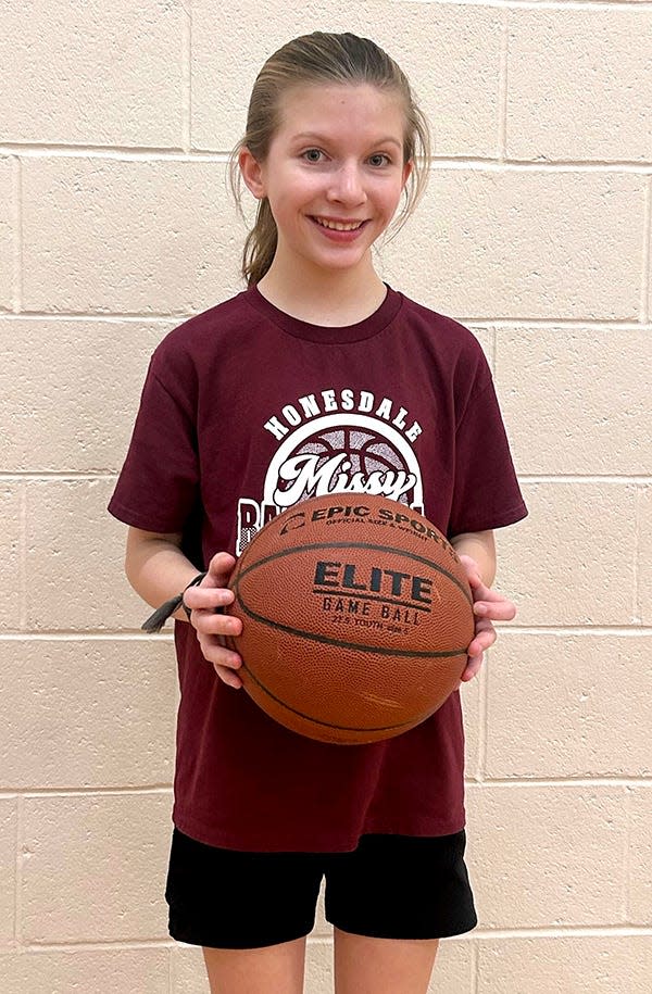 Katie Kilker captured this year's Judy Goyette-Janine Edwards free throw contest championship at the conclusion of the 2023-24 Honesdale Missy Basketball Association season by making 9-of-10 attempts.