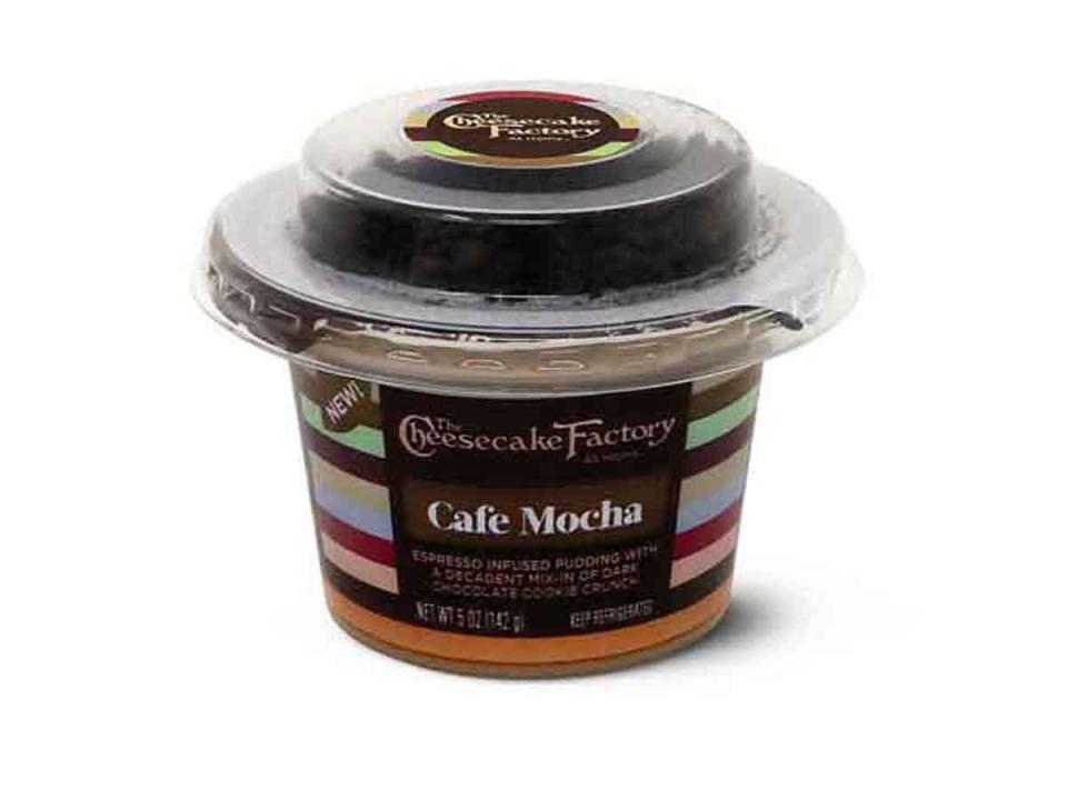 Aldi Cheesecake factory cafe mocha mix-in dessert in colorful and clear container