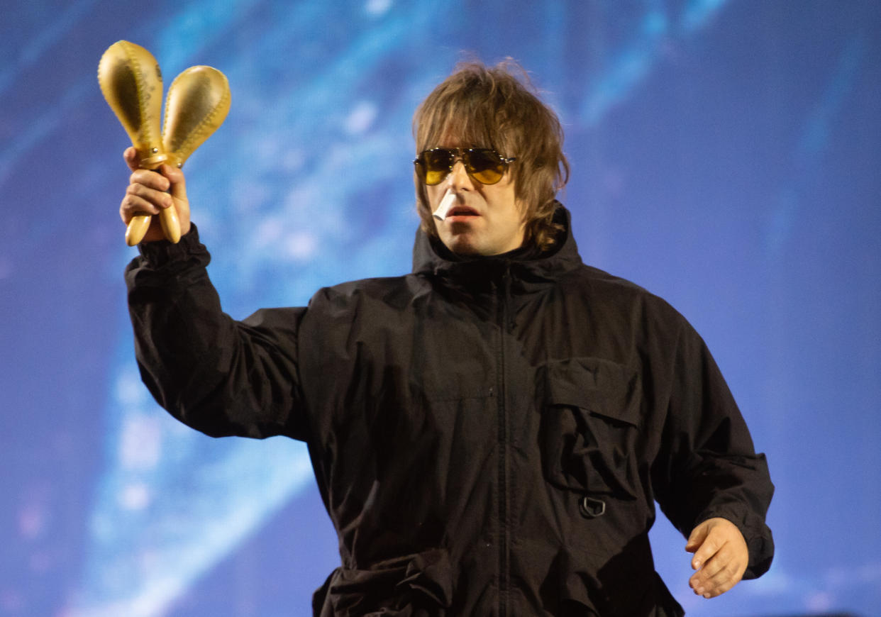 READING, ENGLAND - AUGUST 29: (EDITORIAL USE ONLY) Liam Gallagher performs live during Reading Festival 2021 at Richfield Avenue on August 29, 2021 in Reading, England. (Photo by Samir Hussein/WireImage)